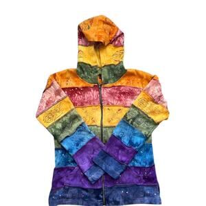 Rising International Womens Zip Hoodie Size S Hippie Boho Color Block Artsy
